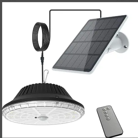 Luci solari separate Esterne interne Impermeabili IP65, Lampada a sospensione solare a 4 modalità con telecomando, Lampada da parete solare con cavo da 5 m per giardino, garage, cortile, scale, patio